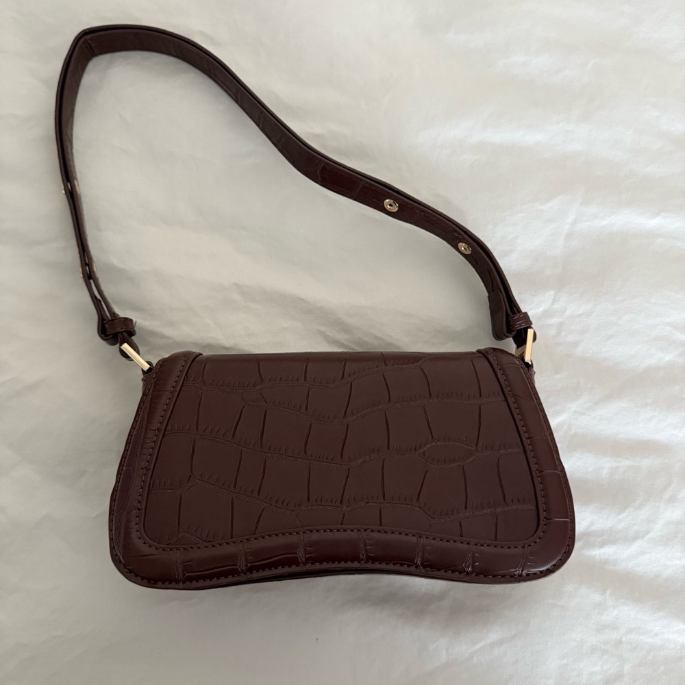 Brown Croc-Embossed Shoulder Bag